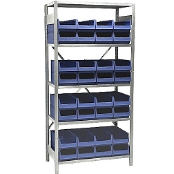 Storage shelf with Stackable plastic bins