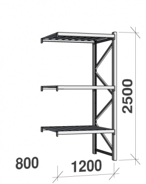 Maxi extension bay 2500x1200x800 600kg/level,3 levels with steel decks