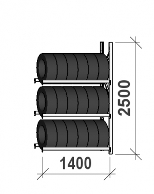 Rengashylly jatko-osa 2500x1400x500, 3 tasoa, 600kg/taso