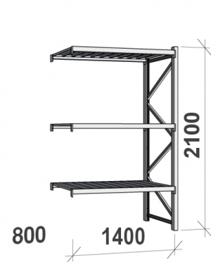 Lagerhylla följesektion 2100x1400x800 600kg/hyllplan,3 hyllor