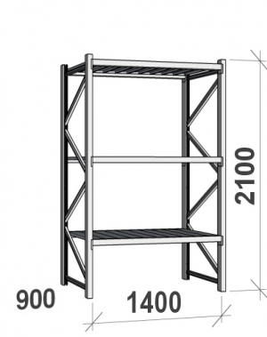 Lagerhylla startsektion 2100x1400x900 600kg/hyllplan,3 hyllor