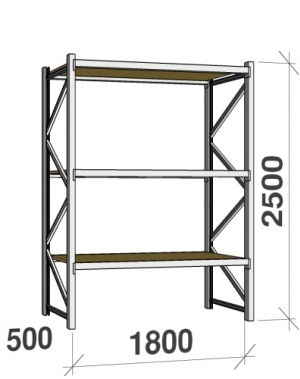 Starter bay 2500x1800x500 480kg/level,3 levels with chipboard