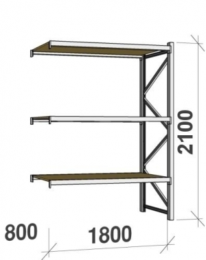 Lagerhylla följesektion 2100x1800x800 480kg/hyllplan 3 hyllor, spånskiva