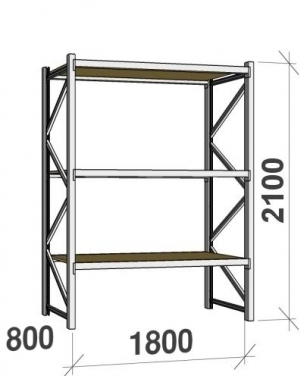 Lagerhylla startsektion 2100x1800x800 480kg/hyllplan,3 hyllor, spånskiva