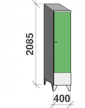 Vaatekaappi 1:llä ovella 2085x400x545 lyhytovinen,väliseinällä, viistokatolla