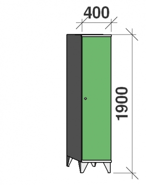 Riidekapp 1x400, 1900x400x545 vaheseinaga