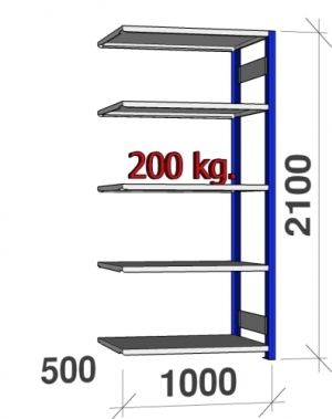 Extension bay 2100x1000x500 200kg/shelf,5 shelves, blue/Zn