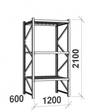 Lagerhylla startsektion 2100x1200x600 600kg/hyllplan,3 hyllor