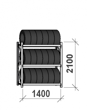 Däckställ startsektion 2100x1400x500, 3 hyllplan,600kg/plan