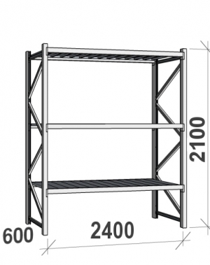 Lagerhylla startsektion 2100x2400x600 300kg/hyllplan,3 hyllor