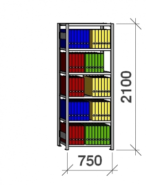 Arkivhylla startsektion 2100x750x400 200kg/hyllplan,6 hyllor