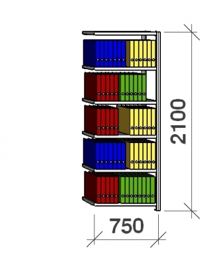 Arhiiviriiul lisaosa 2100x750x400 200kg/riiuliplaat,6 plaati