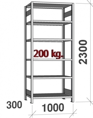 Laoriiul põhiosa 2300x1000x300 200kg/riiuliplaat,6 plaati