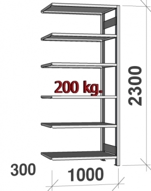 Varastohylly jatko-osa 2295x1000x300 200kg/hyllytaso,6 tasoa ZN Kasten, käytetty