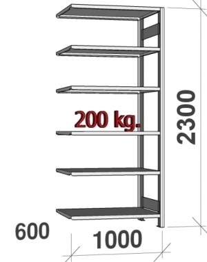 Följesektion 2300x1000x600 begagnade, 6 hyllor