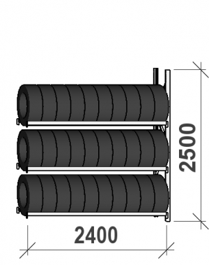 Däckställ följesektion 2500x2400x500, 3 hyllplan,300kg/plan