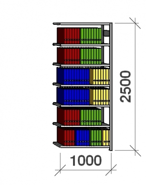 Extension bay 2500x1000x400 150kg/shelf,7 shelves