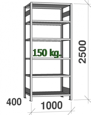 Varastohylly perusosa 2500x1000x400 150kg/hyllytaso,6 tasoa