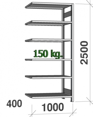 Varastohylly jatko-osa 2500x1000x400 150kg/hyllytaso,6 tasoa