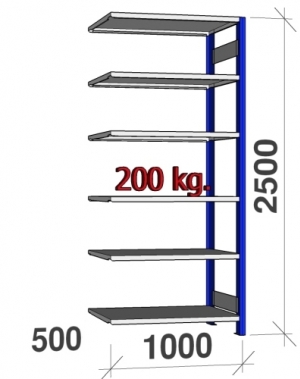 Laoriiul lisaosa 2500x1000x500 200kg/riiuliplaat,6 plaati, sinine/Zn