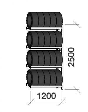 Rengashylly jatko-osa 2500x1200x500, 4 tasoa, 600kg/taso