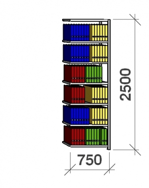 Extension bay 2500x750x400 200kg/shelf,7 shelves