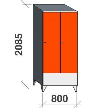 Riidekapp 2x400 2085x800x545, lühike uks, kaldkatusega