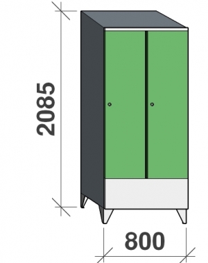 Riidekapp 2x400 2085x800x545, lühike uks, vahesein, kaldkatusega