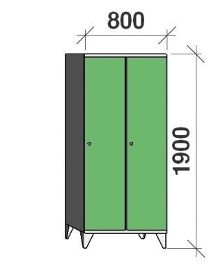 Riidekapp 2x400, 1900x800x545, pikk uks, vahesein