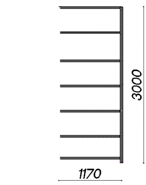 Extension bay 3000x1170x400 150kg/shelf,7 shelves