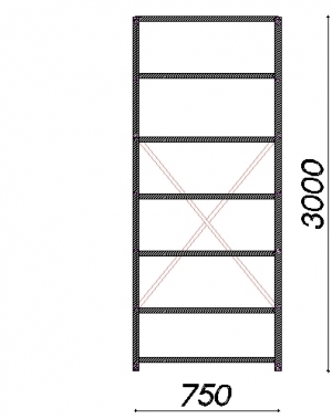 Starter bay 3000x750x600 200kg/shelf,7 shelves