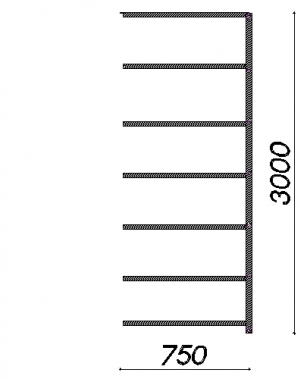 Extension bay 3000x750x300 200kg/shelf,7 shelves