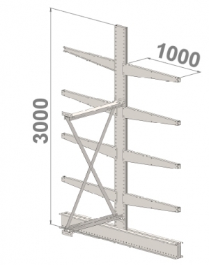 Grenställ följesektion 3000x1000x2x1000,8 x arm