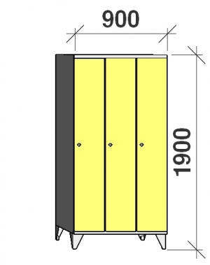 Riidekapp 3x300, 1900x900x545, pikk uks