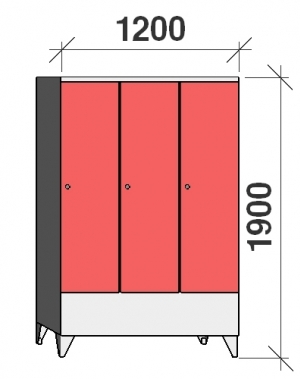 Klädskåp 3x400, 1900x1200x545 , kort dörrar