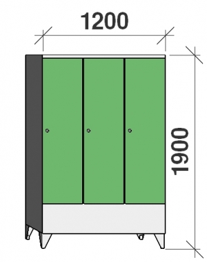 Riidekapp 3x400, 1900x1200x545, vaheseinaga