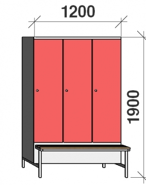 Riidekapp pingiga, 3x400 1900x1200x830