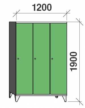 Riidekapp 3x400, 1900x1200x545, pikk uks, vahesein