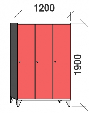 Riidekapp 3x400, 1900x1200x545, pikk uks