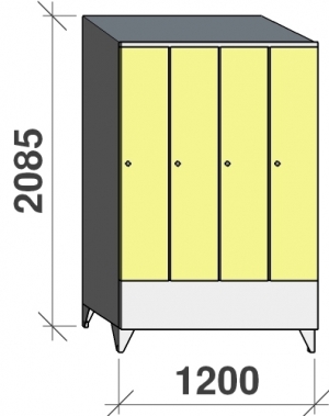 Vaatekaappi 4:lla ovella 2085x1200x545 lyhytovinen, viistokatolla