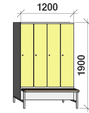 Locker with a bench, 4x300 1900x1200x830