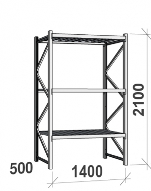 Lagerhylla startsektion 2100x1400x500 600kg/hyllplan,3 hyllor