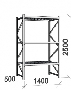 Lagerhylla startsektion 2500x1400x500 600kg/hyllplan,3 hyllor