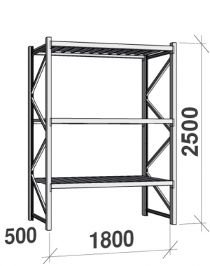 Lagerhylla startsektion 2500x1800x500 480kg/hyllplan,3 hyllor