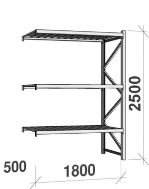 Maxi extension bay 2500x1800x500 480kg/level,3 levels with steel decks