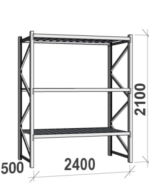 Lagerhylla startsektion 2100x2400x500 300kg/hyllplan,3 hyllor