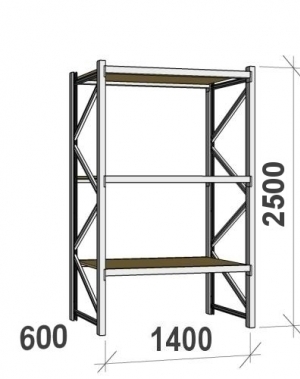 Starter bay 2500x1400x600 600kg/level,3 levels with chipboard