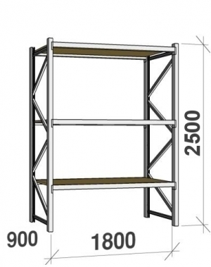 Lagerhylla startsektion 2500x1800x900 480kg/hyllplan,3 hyllor, spånskiva