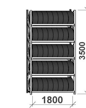 Däckställ startsektion 3500x1800x500, 5 hyllplan,480kg/plan MAXI