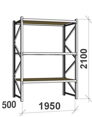 Lagerhylla startsektion 2100x1950x500 440kg/hyllplan,3 hyllor, spånskiva MAXI